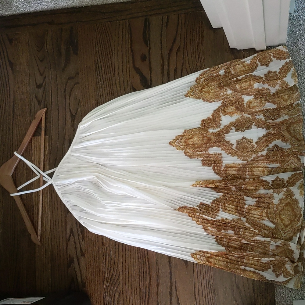 H&M Pleated Cream and Gold Baby Doll Dress NWT